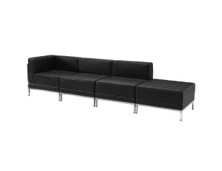 Black LeatherSoft 4 Piece Modular Chair & Ottoman Set w/Taut Back &Seat