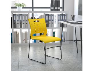 881 lb. Capacity Yellow Sled Base Stack Chair with Carry Handle & Air-Vent Back