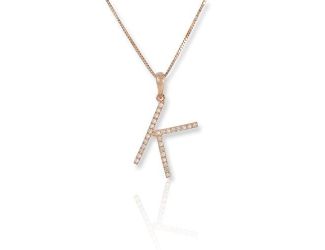 PARIKHS Diamond Initial Pendant Alphabet 'K' in 10K Rose Gold 0.10 ct , IJK color - I3 clarity