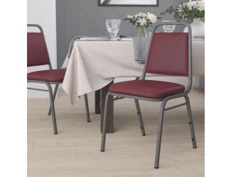 Trapezoidal Back Stacking Banquet Chair in Burgundy Vinyl with 1.5" Thick Seat