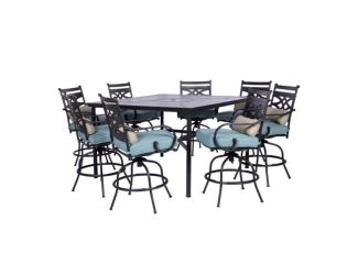 Montclair 9-Piece High-Dining Set in Ocean Blue with 8 Counter-Height Swivel Chairs and 60-Inch Squa