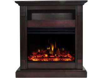Sienna 34-In. Electric Fireplace Heater with Mahogany Mantel, Enhanced Log Display, Multi-Color Flam