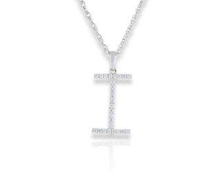 PARIKHS Diamond Initial 'I' Pendant Necklace in 18k White Gold over Sterling Silver 0.10ct IJK-I2