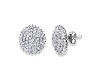 PARIKHS Rhodium Plated Round CZ Encrusted Layer Round Earring in 925 Sterling Silver