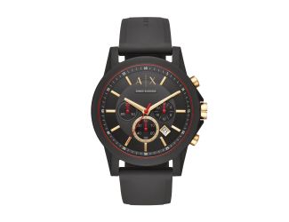 Mens Outerbanks Multi-Dial Black Silicone Watch Gold & Black Dial