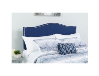 Arched Button Tufted Upholstered Twin Size Headboard in Navy Fabric