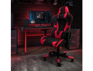 Desk Bundle - Red Gaming Desk, Cup Holder, Headphone Hook and Reclining Chair