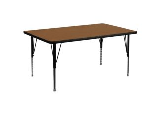 30"W x 60"L Rectangular Oak HP Laminate Activity Table - Height Adjustable Legs