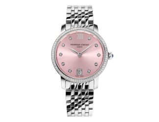 Ladies' Classic Slimline Stainless Steel Bracelet watch, Pink dial