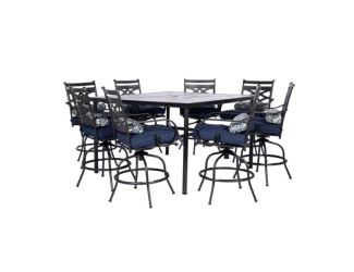 Montclair 9-Piece High-Dining Set in Navy Blue with 8 Counter-Height Swivel Chairs and 60-Inch Squar