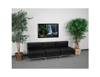 3 Piece Black LeatherSoft Modular Lounge Set with Taut Back and Seat