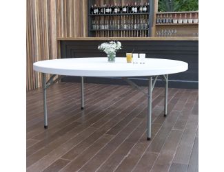 6-Foot Round White Plastic Banquet Folding Table - Event Table