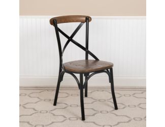 X-Back Black Metal Dining Restaurant Chair with Fruitwood Seat