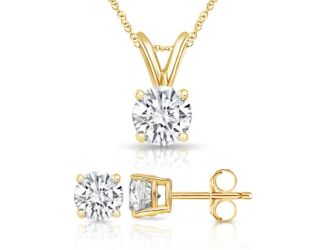 Bright White Round Lab Grown Diamond Prime Set in 10K Yellow Gold 0.12ct, Color-FG, Clarity-SI2 I1