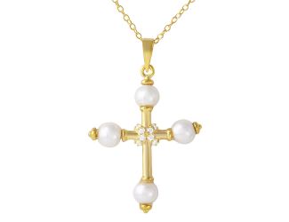 Wholesale 925 PARIKHS Gold Plated Cross with Synthetic Pearl Necklace in 925 Sterling Silver