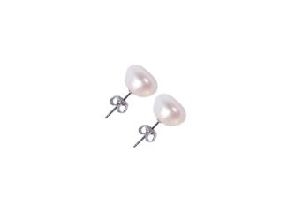 10-12mm Sterling Silver White Baroque Nugget Pearl Earrings