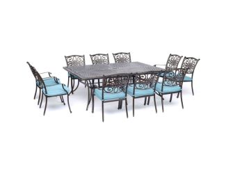 Traditions 11-Piece Dining Set in Blue with Ten Stationary Dining Chairs and an Extra-Long Dining Ta