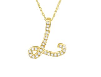 PARIKHS Diamond Initial Pendant Alphabet 'L' in 14K Yellow Gold over Sterling Silver 0.12ct , IJK-I3