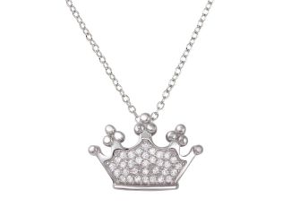 PARIKHS Rhodium Plated Crown Pendant Necklace with CZ in 925 Sterling Silver