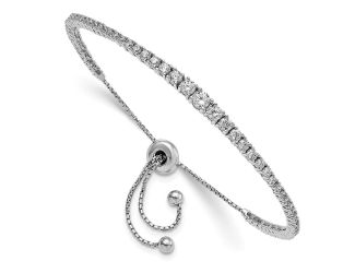 Sterling Silver Rhodium-plated CZ 67 Stone 5-9in Adjustable Bracelet