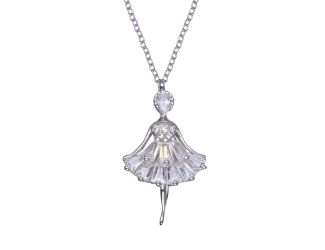 PARIKHS Rhodium Plated Ballerina Baguette CZ Necklace in 925 Sterling Silver