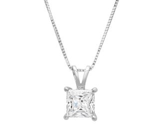 Certified PARIKHS Princess cut Popular Diamond Pendant 14K White Gold 0.90ct IJK Color, I2 Clarity