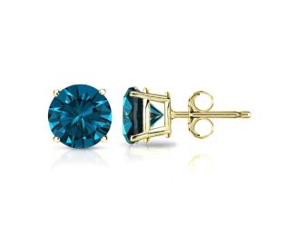 PARIKHS Blue Round AA Quality Diamond Stud in Yellow Gold over Sterling Silver, 0.12ct