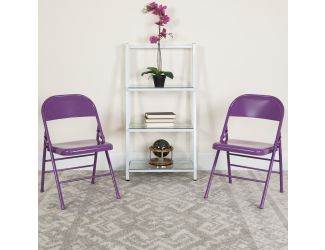 2 Pack Impulsive Purple Triple Braced Metal Folding Chair - Vivid Color