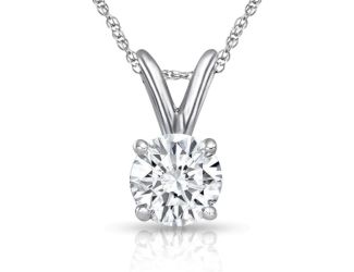 Bright White Round Lab Grown Diamond Prime Pendant with chain in 10K White Gold 1.00ct, FG, SI2 I1