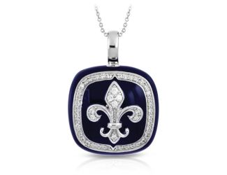Belle Etoile Round Cubic Zirconia studded Navy Blue Fleur de Liss Pendant- 925 SS with Chain