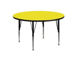 48" Round Yellow HP Laminate Activity Table - Height Adjustable Short Legs