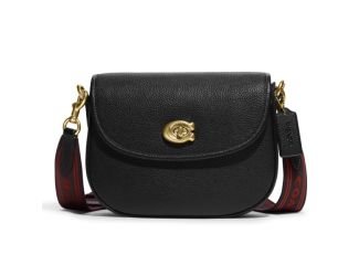 Polished Pebble Leather Willow Saddle Bag - Black/Brass
