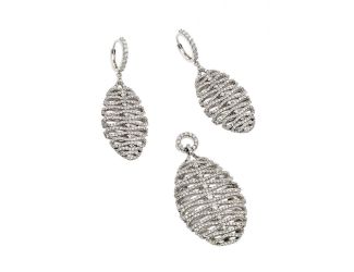 PARIKHS Rhodium Plated Clear Micro Pave Skeletal Oval CZ Dangling Set in 925 Sterling Silver
