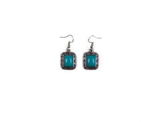 Turquoise and Silver Rectangle Earrings