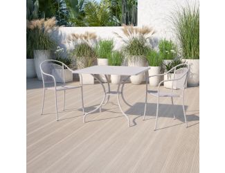 35.5" SQ Lt Gray Indoor-Outdoor Steel Patio Table-Umbrella Hole-Restaurant