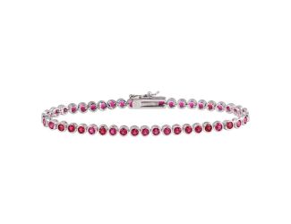 PARIKHS Rhodium Plated Round CZ Red Tennis Bracelet in 925 Sterling Silver