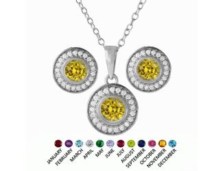 PARIKHS Rhodium Plated November Birthstone Halo Citrine-CZ Set in 925 Sterling Silver