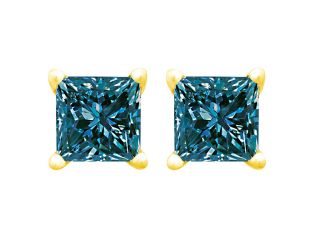 PARIKHS Blue Princess cut AA Quality Diamond Stud in 10k Yellow Gold 0.10ct