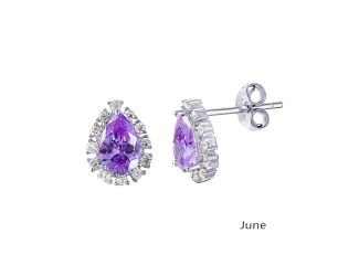 PARIKHS Rhodium Plated Teardrop Halo CZ June Birthstone Earring in 925 Sterling Silver