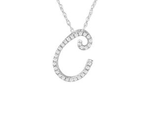 PARIKHS Diamond Initial Pendant Alphabet 'C' in 14K White Gold over Sterling Silver 0.15ct, IJK - I3