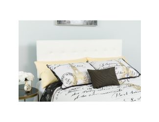 Button Tufted Upholstered Twin Size Headboard in White Vinyl