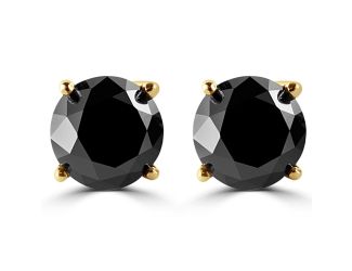 PARIKHS Black Round Diamond Stud in 14K Yellow Gold, 0.60ct