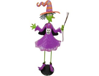 28-In. Iron Witch Holding a Broomstick with Removable Yard Stake for Indoor or Outdoor Halloween Dec