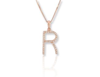 PARIKHS Diamond Initial Pendant Alphabet 'R' in 10K Rose Gold 0.10 ct , IJK color - I3 clarity
