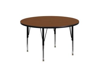 42" Round Oak HP Laminate Activity Table - Height Adjustable Short Legs