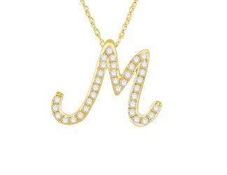PARIKHS Diamond Initial Pendant Alphabet 'M' in 14K Yellow Gold over Sterling Silver 0.15ct , IJK-I3