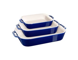 3pc Ceramic Rectangular Baking Dish Set Dark Blue