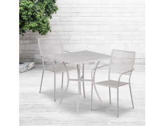 28" Square Lt Gray Indoor-Outdoor Steel Patio Table Set - 2 Square Back Chairs
