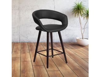 24" High Cappuccino Wood Rounded Open Back Counter Height Stool in Black Vinyl