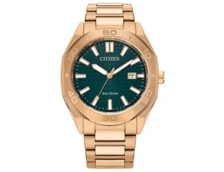 Men's Weekender Sporty Eco-Drive Gold-Tone SS Watch Green Dial